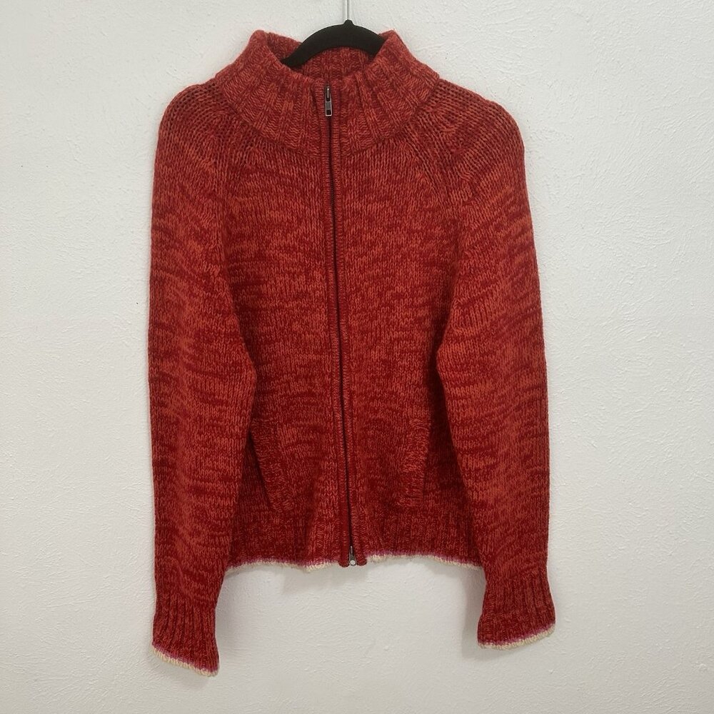 VTG Y2K GAP Red Lambs Wool Knit Sweater Full Zip Cardigan‎ Marled Preppy Size XL